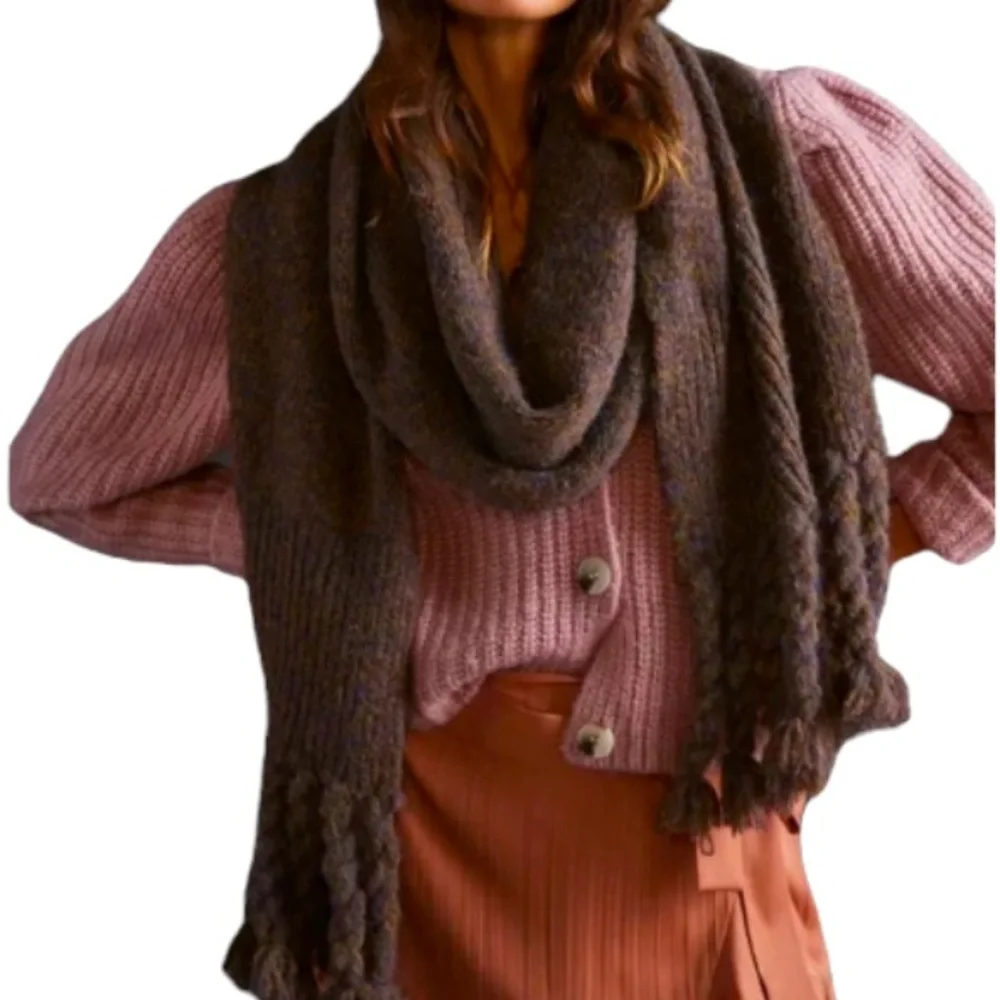 NWT Anthropologie Braided Fringe Scarf in Espresso Brown - large